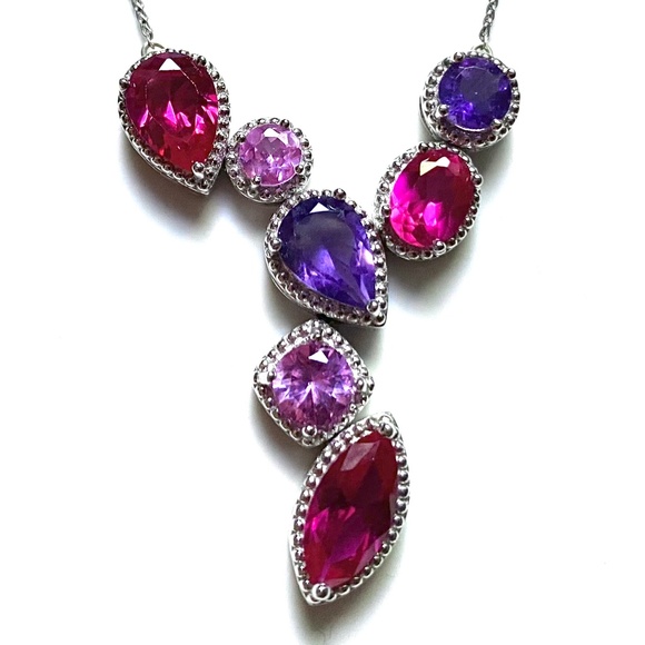 Sterling Silver Multi Stone Drop Necklace - Picture 4 of 7